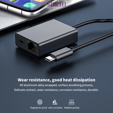 Cáp USB Type-C sang RJ45 1.000Mbps SD&HI - Hỗ trợ sạc PD, chuyển đổi mạng nhanh cho điện thoại & máy tính bảng