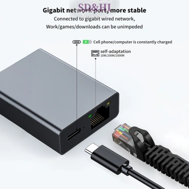 Cáp USB Type-C sang RJ45 1.000Mbps SD&HI - Hỗ trợ sạc PD, chuyển đổi mạng nhanh cho điện thoại & máy tính bảng