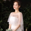 Capelet Khăn Choàng Sheer Tulle Ngọt Trai Hạt Trắng Vintage Dài Thấp 106k