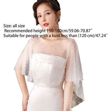 Capelet Khăn Choàng Sheer Tulle Ngọt Trai Hạt Trắng Vintage Dài Thấp 106k 2