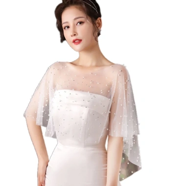 Capelet Khăn Choàng Sheer Tulle Ngọt Trai Hạt Trắng Vintage Dài Thấp 106k 7