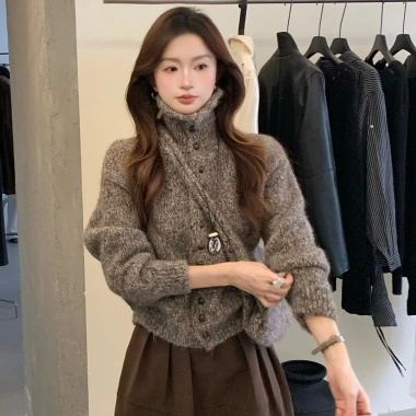 Cardigan nữ cổ rùa Hàn Quốc mùa thu đông dệt kim dày mềm mại giữ nhiệt