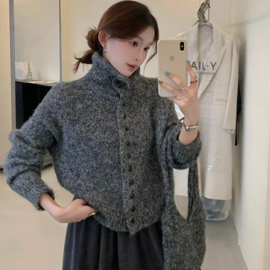 Cardigan nữ cổ rùa Hàn Quốc mùa thu đông dệt kim dày mềm mại giữ nhiệt
