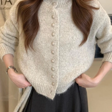 Cardigan nữ cổ rùa Hàn Quốc mùa thu đông dệt kim dày mềm mại giữ nhiệt