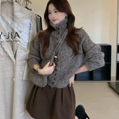Cardigan nữ cổ rùa Hàn Quốc mùa thu đông dệt kim dày mềm mại giữ nhiệt