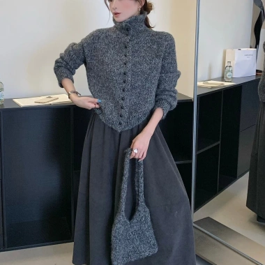 Cardigan nữ cổ rùa Hàn Quốc mùa thu đông dệt kim dày mềm mại giữ nhiệt