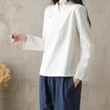 Cardigan Tay Dài - Vải Lanh Cotton Hình Chữ Thập, Cách Trung Hoa, 251.640 VND 2