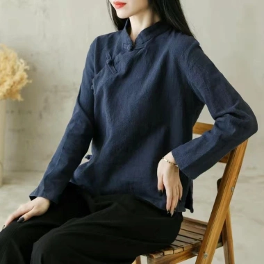 Cardigan Tay Dài - Vải Lanh Cotton Hình Chữ Thập, Cách Trung Hoa, 251.640 VND 4