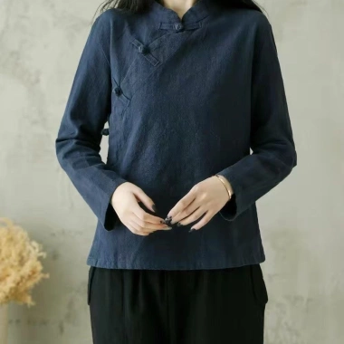 Cardigan Tay Dài - Vải Lanh Cotton Hình Chữ Thập, Cách Trung Hoa, 251.640 VND 5