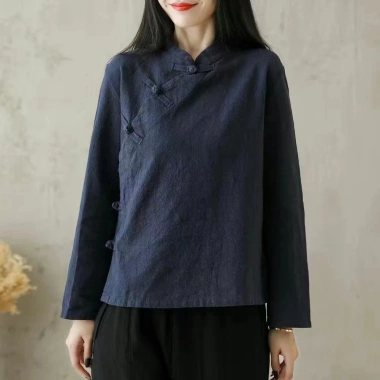 Cardigan Tay Dài - Vải Lanh Cotton Hình Chữ Thập, Cách Trung Hoa, 251.640 VND 6