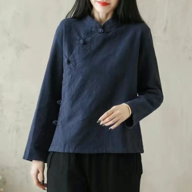 Cardigan Tay Dài - Vải Lanh Cotton Hình Chữ Thập, Cách Trung Hoa, 251.640 VND 7