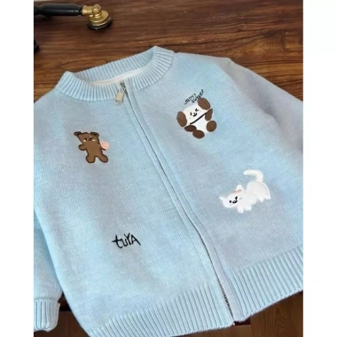Cardigan trẻ em Hàn Quốc, áo len dây kéo, thêu dễ thương, thuđông - Giá 234.976đ