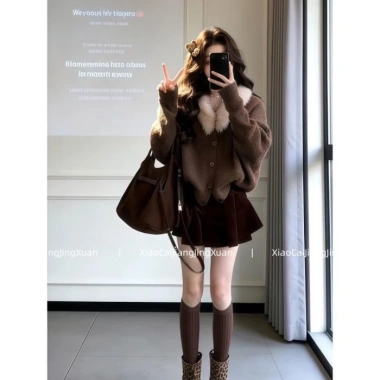 Cardigan và Top Rời Cổ V Sang Trọng, Dệt Kim Mỏng, Hoàn Hảo Khi Kết Hợp Với Váy Ngắn Bộ Đồ Hai Mảnh 129k