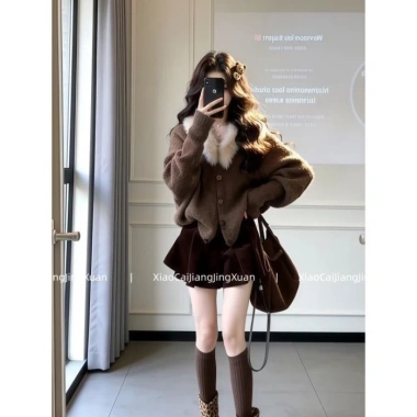 Cardigan và Top Rời Cổ V Sang Trọng, Dệt Kim Mỏng, Hoàn Hảo Khi Kết Hợp Với Váy Ngắn Bộ Đồ Hai Mảnh 129k