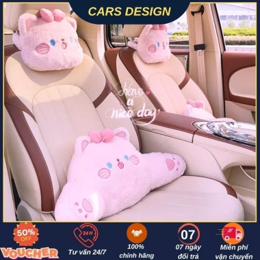 CarSpa Set Tựa Trên Xe Ô Tô Gấu Thỏ Đeo Nơ Dễ Thương Tựa Cổ, Gối Tựa Lưng, 105k
