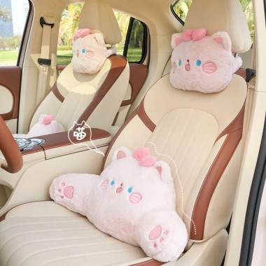 CarSpa Set Tựa Trên Xe Ô Tô Gấu Thỏ Đeo Nơ Dễ Thương Tựa Cổ, Gối Tựa Lưng, 105k