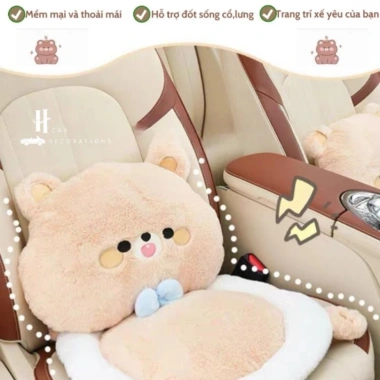 CarSpa Set Tựa Trên Xe Ô Tô Gấu Thỏ Đeo Nơ Dễ Thương Tựa Cổ, Gối Tựa Lưng, 105k