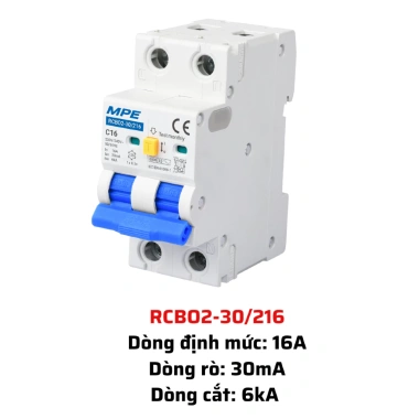 Cầu dao RCBO2 2 cực bảo vệ quá tải MPE, chống nước IP40 16‑63A, giảm giá 361.669₫