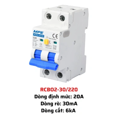 Cầu dao RCBO2 2 cực bảo vệ quá tải MPE, chống nước IP40 16‑63A, giảm giá 361.669₫