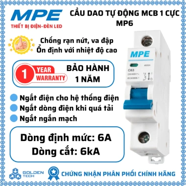 Cầu Dao Tự Động MCB MP6 1P 1 Cực 6A-63A – Seri MP6, Giá ưu đãi 44.821₫ (giá gốc 56.474₫)