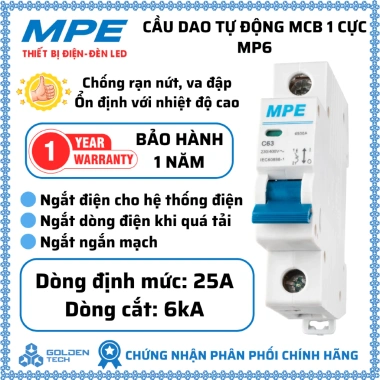 Cầu Dao Tự Động MCB MP6 1P 1 Cực 6A-63A – Seri MP6, Giá ưu đãi 44.821₫ (giá gốc 56.474₫) 10 Cầu Dao Tự Động MCB MP6 1P 1 Cực 6A-63A – Seri MP6, Giá ưu đãi 44.821₫ (giá gốc 56.474₫) 10