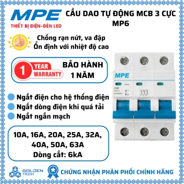 Cầu Dao Tự Động MCB MP6 3P 3 Cực 10-63A – Tiết kiệm năng lượng, bảo vệ mạch, giá chỉ 153.670₫