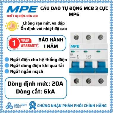 Cầu Dao Tự Động MCB MP6 3P 3 Cực 10-63A – Tiết kiệm năng lượng, bảo vệ mạch, giá chỉ 153.670₫