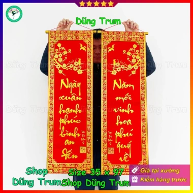 Câu đối đỏ chất nhung 35x97cm - Trang trí Tết, lời chúc Xuân Hạnh Phúc, chỉ 108.000₫