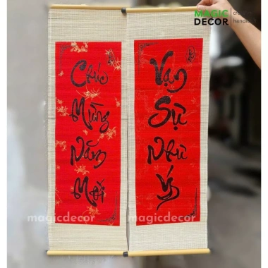 Câu đối mành tre trang trí Tết chữ thư pháp may mắn - Giá chỉ 185.000 VNĐ 2