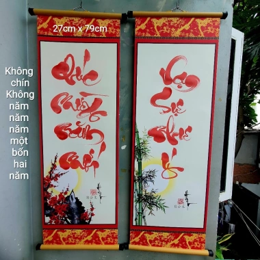 Câu đối tết 27x79cm kèm nẹp treo - Quà Tết, Tranh thư pháp, giảm còn 99.000đ