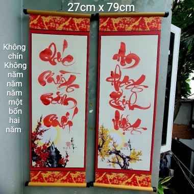 Câu đối tết 27x79cm kèm nẹp treo - Quà Tết, Tranh thư pháp, giảm còn 99.000đ