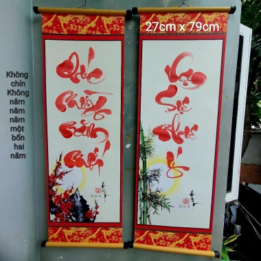 Câu đối tết 27x79cm kèm nẹp treo - Quà Tết, Tranh thư pháp, giảm còn 99.000đ