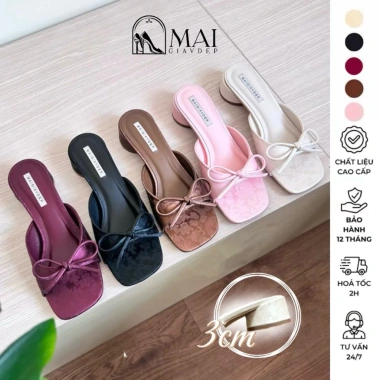 Cầu gót mũi vuông quai nơ 3cm chất liệu gấm phù hợp áo dài Tết giá ưu đãi 279.000 VND MAI GIAYDEP
