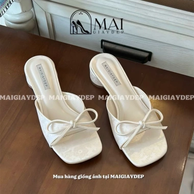 Cầu gót mũi vuông quai nơ 3cm chất liệu gấm phù hợp áo dài Tết giá ưu đãi 279.000 VND MAI GIAYDEP