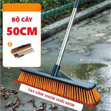 Cây chà sàn 130cm tay cầm inox – chà cọ 40‑60cm, vệ sinh sân vườn, sàn gỗ, giảm 20% – 80k