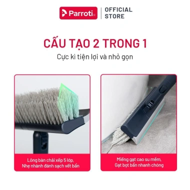 Cây chà sàn nhà tắm Parroti Easy ES04: Chổi cọ và gạt nước 2 trong 1, 159.000₫
