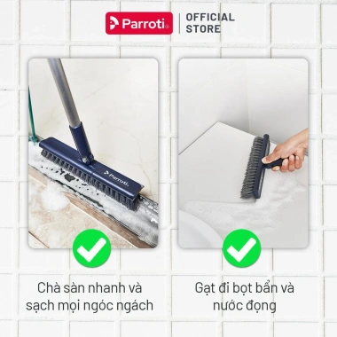 Cây chà sàn nhà tắm Parroti Easy ES04: Chổi cọ và gạt nước 2 trong 1, 159.000₫