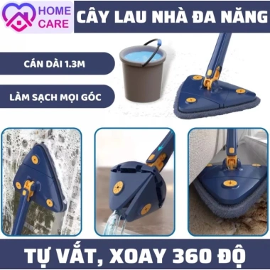 Cây chổi lau nhà đa năng hình tam giác tự vắt, xoay 360 độ - Giá chỉ 109.000₫
