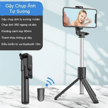 Cây Chụp Hình Bluetooth 3 Chân Selfie Stick R1 - Kẹp Xoay 360, Giá 145.000₫