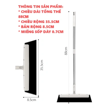Cây gạt nước sàn nhà tắm 88cm sốp mút, tay cầm inox, móc treo tường, giá 50.000đ