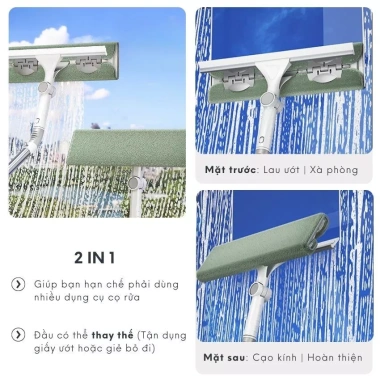 Cây gậy lau kính xoay 360 độ dài 2 mặt, dụng cụ đa năng 2 chức năng kèm gạt kính, giá chỉ 165.000đ 3