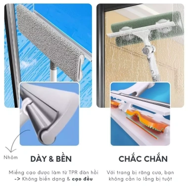 Cây gậy lau kính xoay 360 độ dài 2 mặt, dụng cụ đa năng 2 chức năng kèm gạt kính, giá chỉ 165.000đ 4