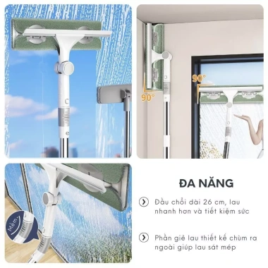 Cây gậy lau kính xoay 360 độ dài 2 mặt, dụng cụ đa năng 2 chức năng kèm gạt kính, giá chỉ 165.000đ 6