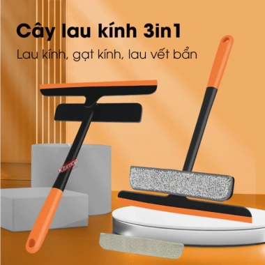 Cây lau cửa kính đa năng 3in1 - gạt silicon xoay 360°, giá chỉ 34.310₫