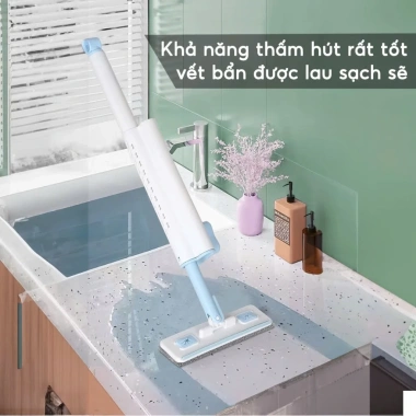 Cây Lau Đa Năng Tự Vắt 2 Trong 1 YATASMART - Lau Bàn, Bếp, Đầu Chổi Xoay Gạt Nước
