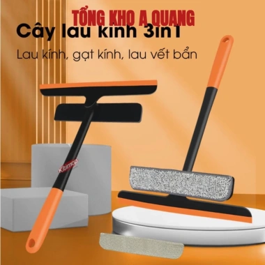 Cây Lau Kính Thông Minh 3 in 1 Đa Năng - Gạt Nước Silicone Xoay 360°, Chống Trượt, Nhỏ Gọn Tiện Lợi