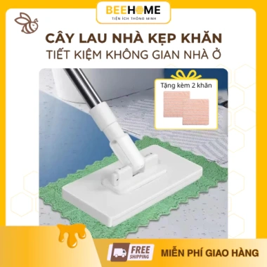 Cây Lau Nhà 360° Đầu Xoay Thông Minh, Kẹp Khăn Tiện Lợi, Làm Sạch Nhanh, Tặng 2 Khăn – 100.000₫