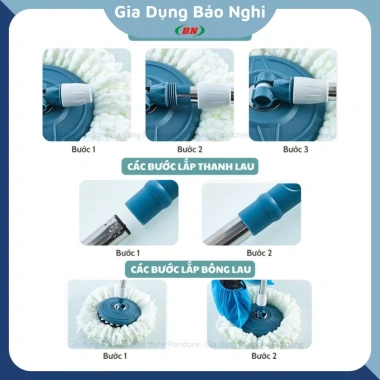 Cây lau nhà 360 độ inox cao cấp, phụ kiện cho thùng lau 360 độ, giá 34.300 VND 8