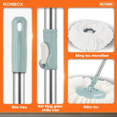 Cây Lau Nhà 360 độ xoay tay BonboxBCT3.505 kèm bông tròn thông minh, giá chỉ 159.000₫ 5 Cây Lau Nhà 360 độ xoay tay BonboxBCT3.505 kèm bông tròn thông minh, giá chỉ 159.000₫ 5