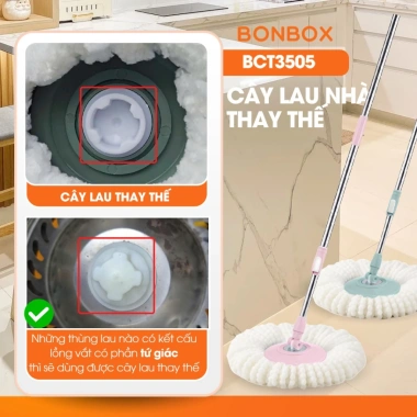 Cây Lau Nhà 360 độ xoay tay BonboxBCT3.505 kèm bông tròn thông minh, giá chỉ 159.000₫